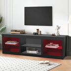 Meuble TV console avec étagères, Noir/Blanc, 168 cm, pour TV jusqu'à 75"
