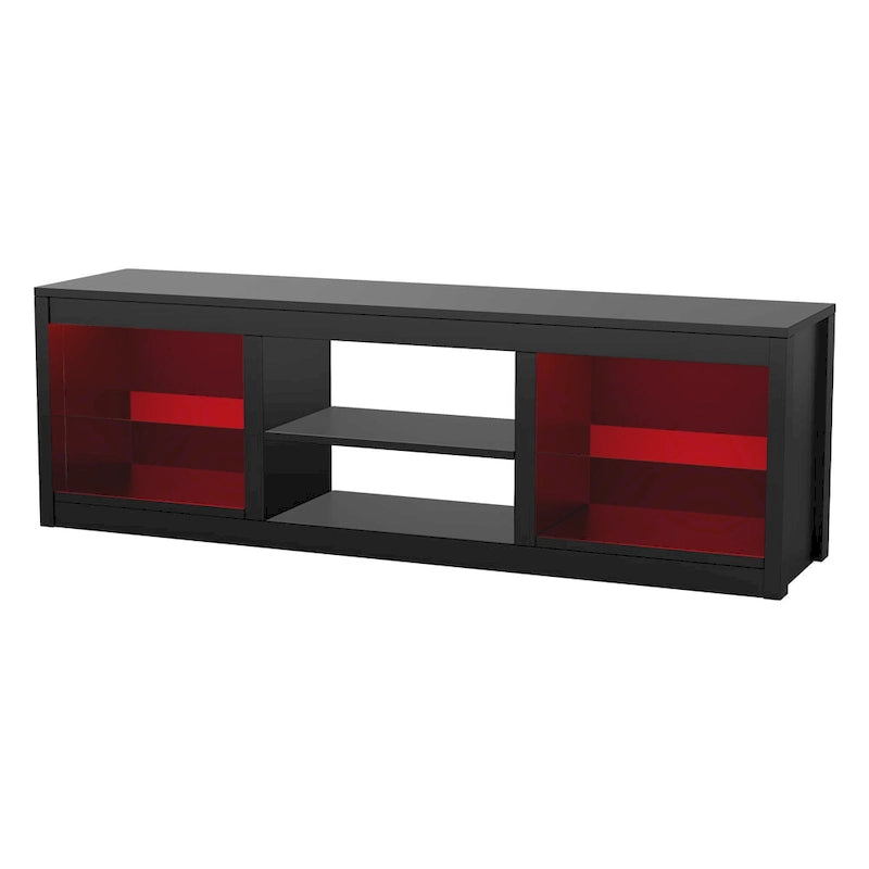 Meuble TV console avec étagères, Noir/Blanc, 168 cm, pour TV jusqu'à 75"
