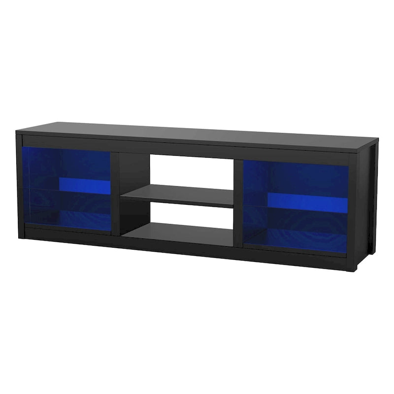 Meuble TV console avec étagères, Noir/Blanc, 168 cm, pour TV jusqu'à 75"