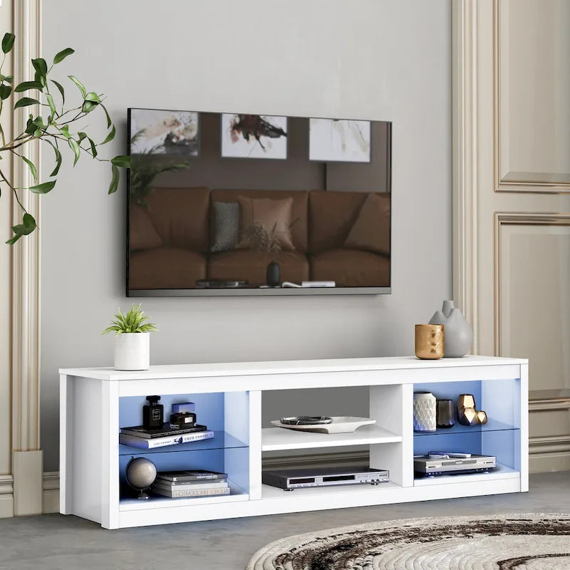 Meuble TV console avec étagères, Noir/Blanc, 168 cm, pour TV jusqu'à 75"