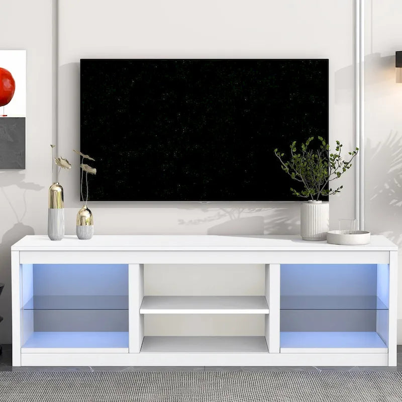 Meuble TV console avec étagères, Noir/Blanc, 168 cm, pour TV jusqu'à 75"