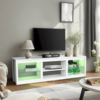 Meuble TV console avec étagères, Noir/Blanc, 168 cm, pour TV jusqu'à 75"