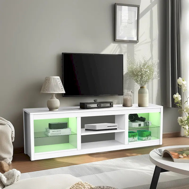 Meuble TV console avec étagères, Noir/Blanc, 168 cm, pour TV jusqu'à 75"