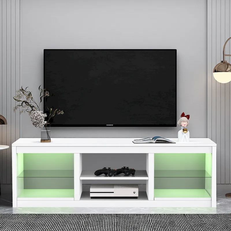 Meuble TV console avec étagères, Noir/Blanc, 168 cm, pour TV jusqu'à 75"