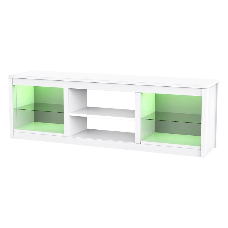 Meuble TV console avec étagères, Noir/Blanc, 168 cm, pour TV jusqu'à 75"