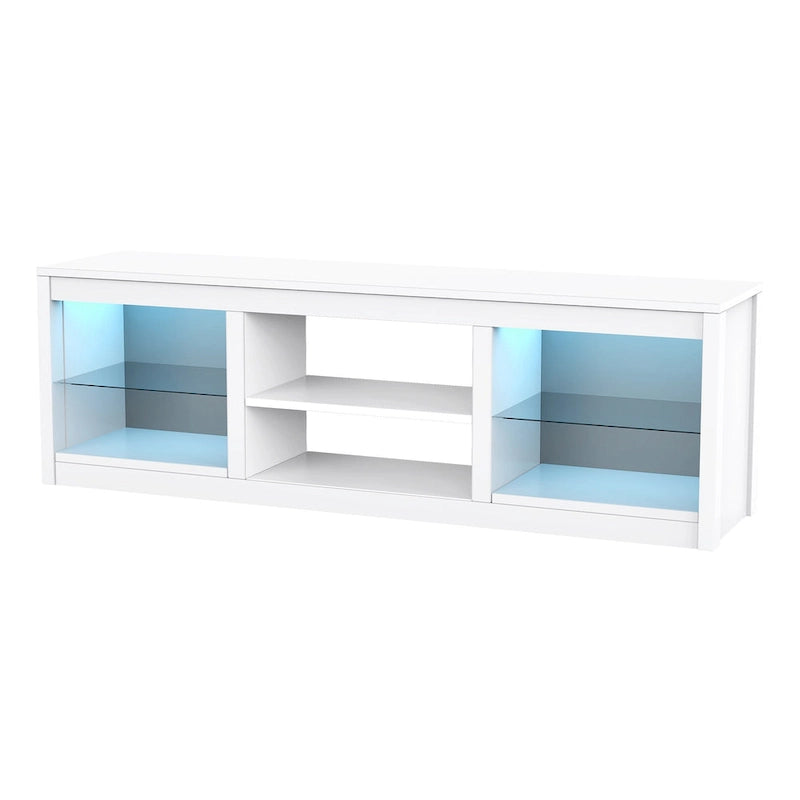 Meuble TV console avec étagères, Noir/Blanc, 168 cm, pour TV jusqu'à 75"