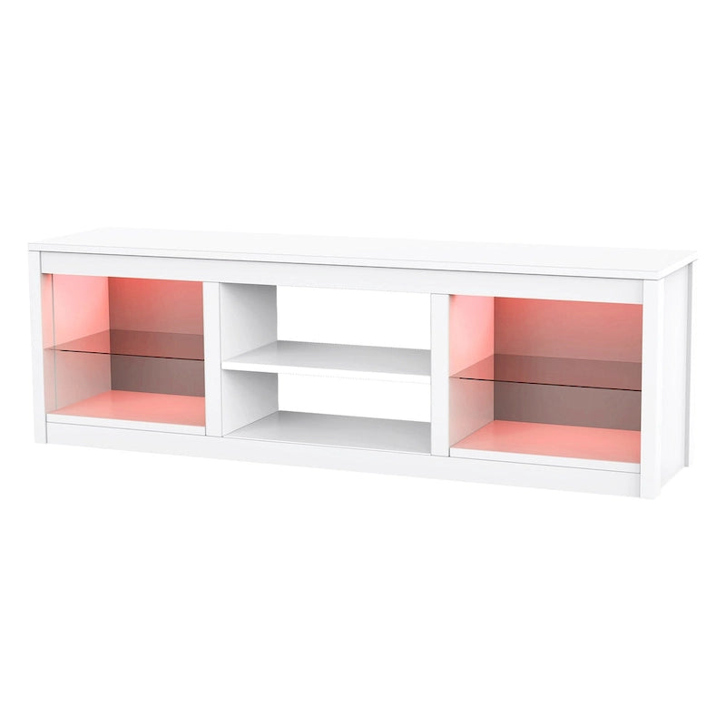 Meuble TV console avec étagères, Noir/Blanc, 168 cm, pour TV jusqu'à 75"