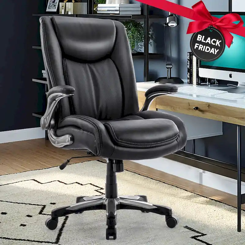 Chaise de bureau à dossier haut en cuir PU marron/noir/ivoire avec accoudoirs relevables, siège large, 1 personne, 181 kg