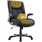 Chaise de bureau à dossier haut en cuir PU marron/noir/ivoire avec accoudoirs relevables, siège large, 1 personne, 181 kg