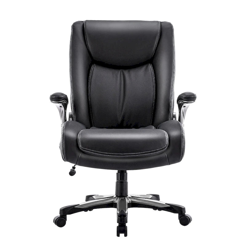 Chaise de bureau à dossier haut en cuir PU marron/noir/ivoire avec accoudoirs relevables, siège large, 1 personne, 181 kg