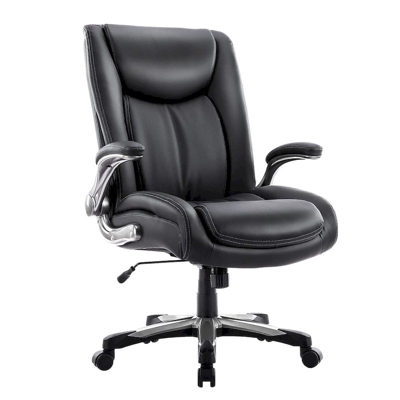 Chaise de bureau à dossier haut en cuir PU marron/noir/ivoire avec accoudoirs relevables, siège large, 1 personne, 181 kg