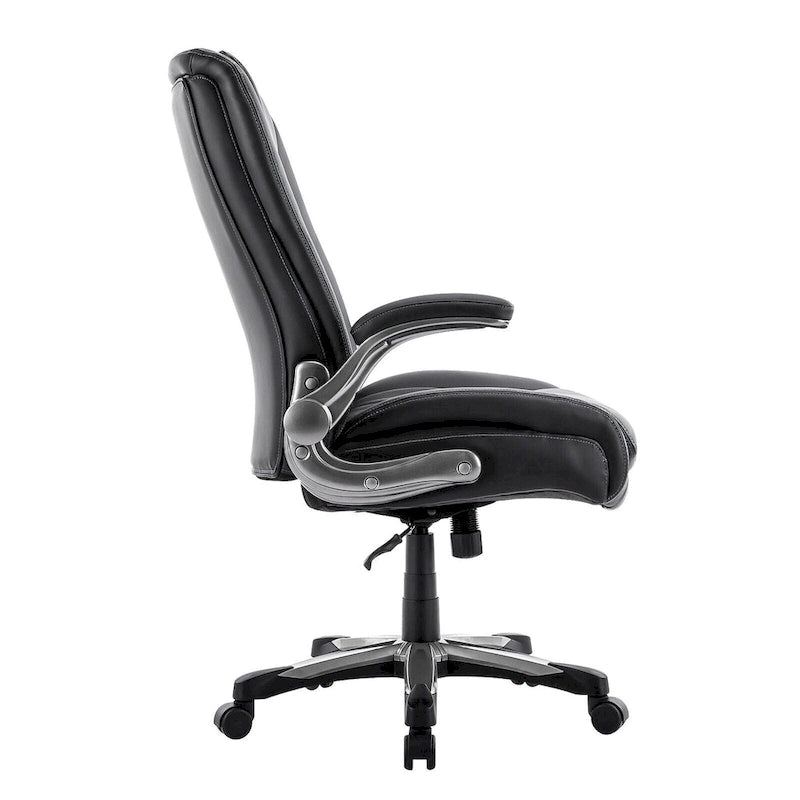Chaise de bureau à dossier haut en cuir PU marron/noir/ivoire avec accoudoirs relevables, siège large, 1 personne, 181 kg