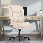 Chaise de bureau à dossier haut en cuir PU marron/noir/ivoire avec accoudoirs relevables, siège large, 1 personne, 181 kg