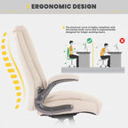 Chaise de bureau à dossier haut en cuir PU marron/noir/ivoire avec accoudoirs relevables, siège large, 1 personne, 181 kg
