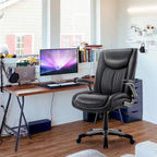 Chaise de bureau à dossier haut en cuir PU marron/noir/ivoire avec accoudoirs relevables, siège large, 1 personne, 181 kg