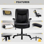 Chaise de bureau à dossier haut en cuir PU marron/noir/ivoire avec accoudoirs relevables, siège large, 1 personne, 181 kg