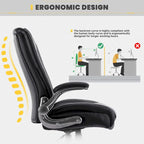 Chaise de bureau à dossier haut en cuir PU marron/noir/ivoire avec accoudoirs relevables, siège large, 1 personne, 181 kg