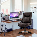 Chaise de bureau à dossier haut en cuir PU marron/noir/ivoire avec accoudoirs relevables, siège large, 1 personne, 181 kg