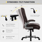 Chaise de bureau à dossier haut en cuir PU marron/noir/ivoire avec accoudoirs relevables, siège large, 1 personne, 181 kg