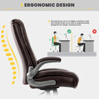 Chaise de bureau à dossier haut en cuir PU marron/noir/ivoire avec accoudoirs relevables, siège large, 1 personne, 181 kg
