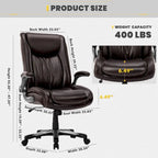 Chaise de bureau à dossier haut en cuir PU marron/noir/ivoire avec accoudoirs relevables, siège large, 1 personne, 181 kg