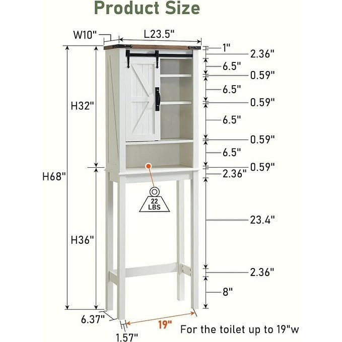 Meuble de rangement WC avec porte coulissante style grange – Noir / Gris / Blanc / Blanc cassé, style ferme