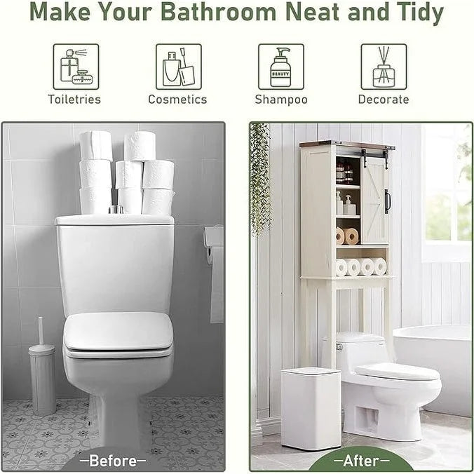 Meuble de rangement WC avec porte coulissante style grange – Noir / Gris / Blanc / Blanc cassé, style ferme