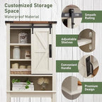 Meuble de rangement WC avec porte coulissante style grange – Noir / Gris / Blanc / Blanc cassé, style ferme