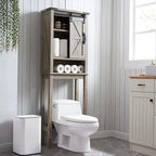 Meuble de rangement WC avec porte coulissante style grange – Noir / Gris / Blanc / Blanc cassé, style ferme