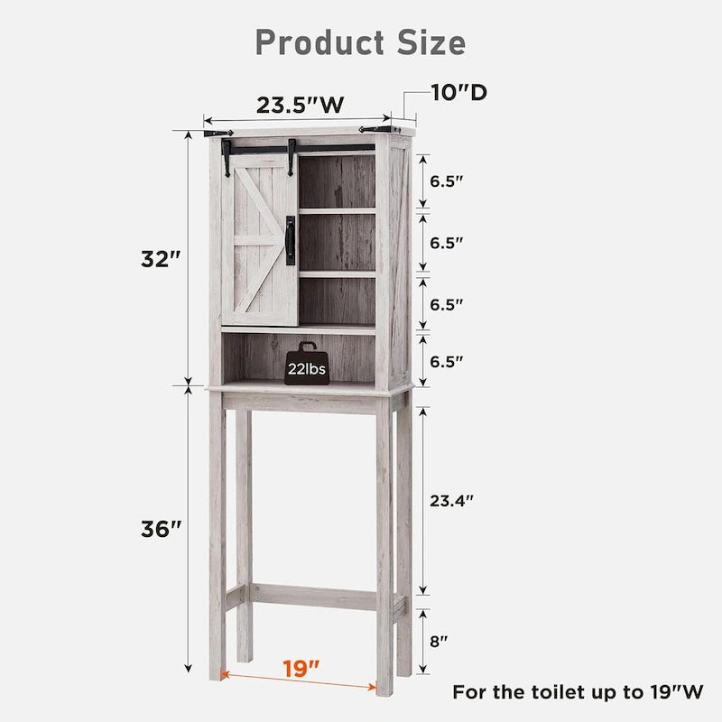 Meuble de rangement WC avec porte coulissante style grange – Noir / Gris / Blanc / Blanc cassé, style ferme