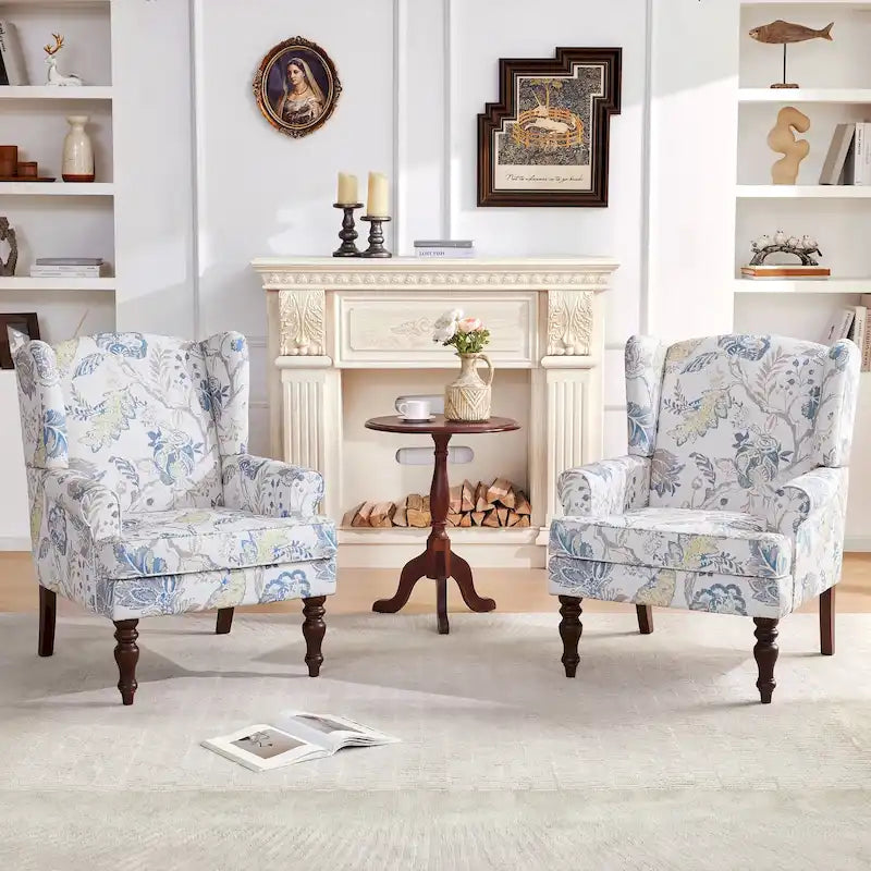 Fauteuil d'appoint à pieds tournés, beige/gris/bleu, une place