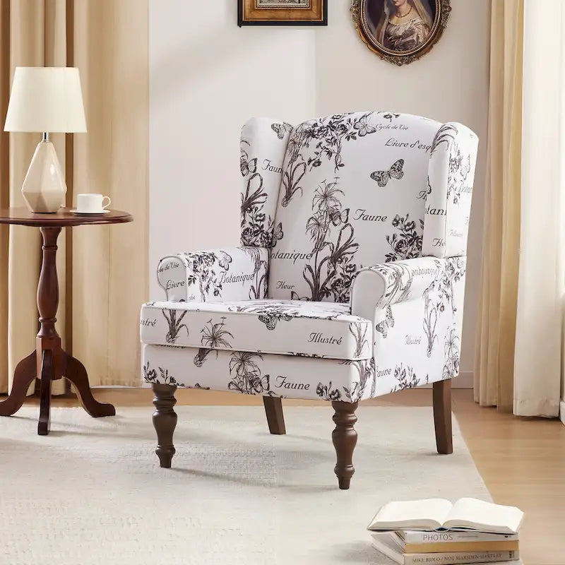 Fauteuil d'appoint à pieds tournés, beige/gris/bleu, une place