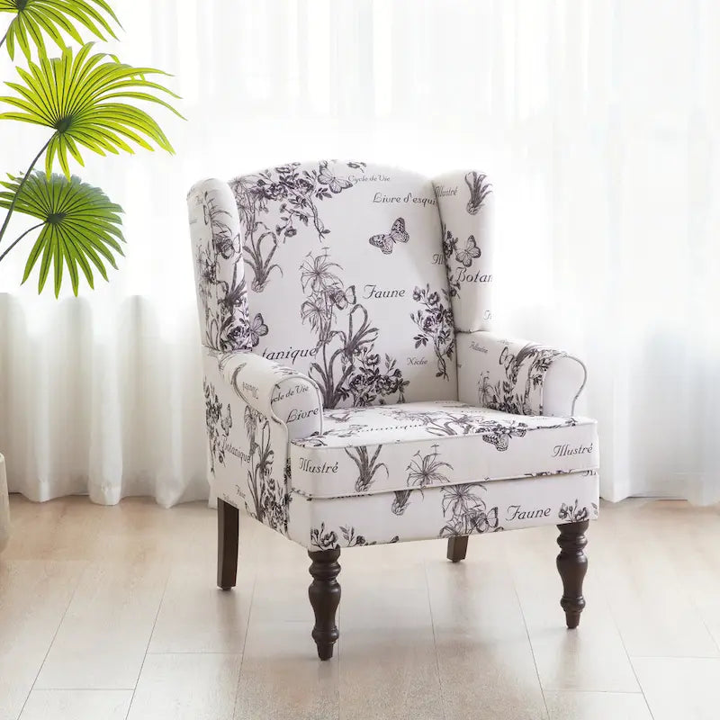 Fauteuil d'appoint à pieds tournés, beige/gris/bleu, une place
