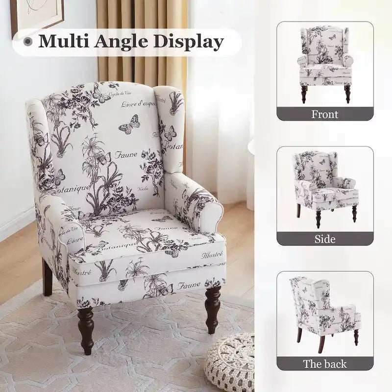 Fauteuil d'appoint à pieds tournés, beige/gris/bleu, une place