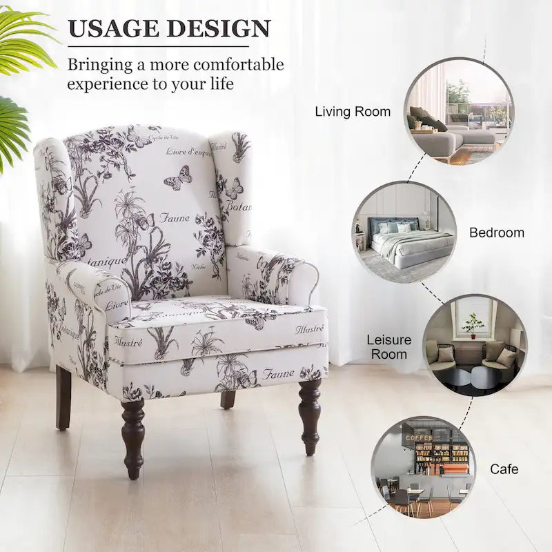 Fauteuil d'appoint à pieds tournés, beige/gris/bleu, une place