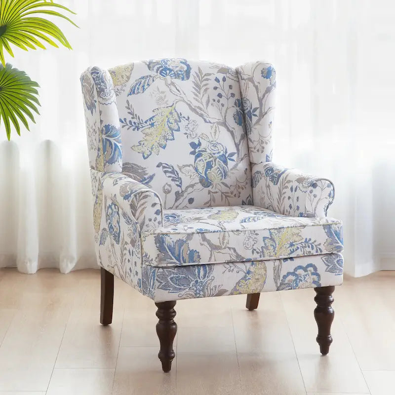 Fauteuil d'appoint à pieds tournés, beige/gris/bleu, une place
