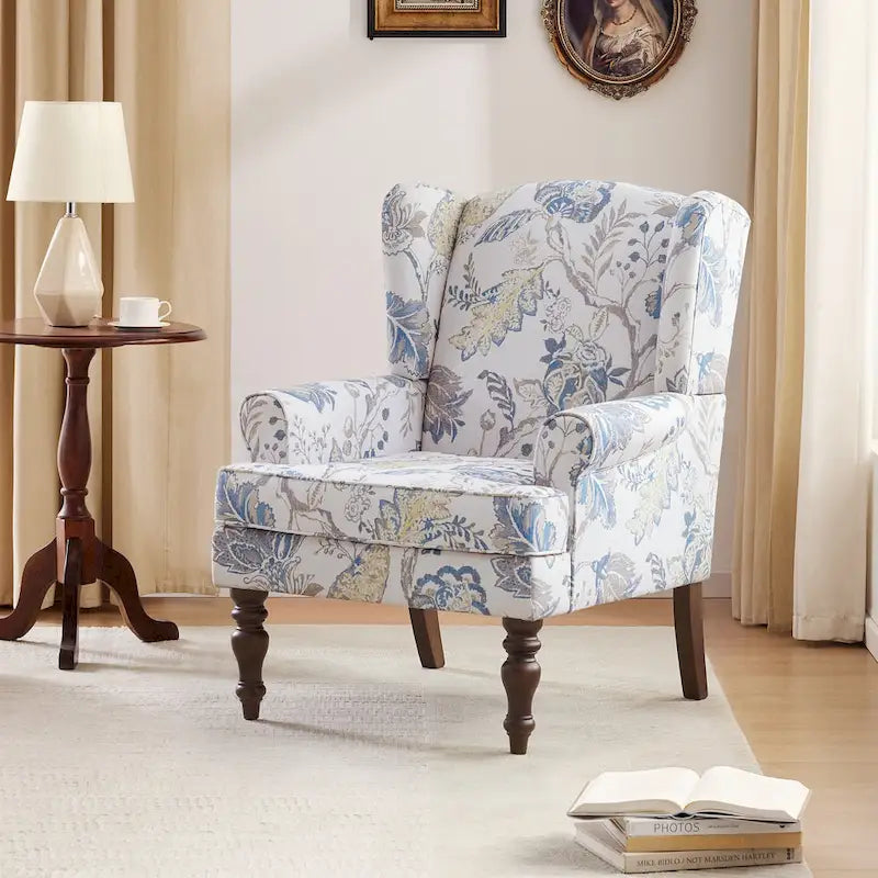 Fauteuil d'appoint à pieds tournés, beige/gris/bleu, une place