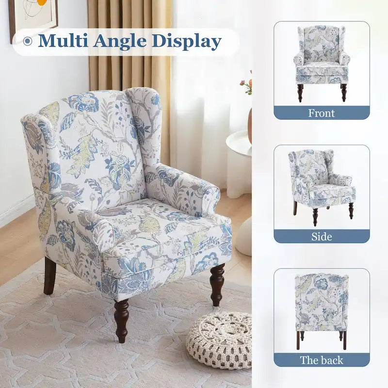 Fauteuil d'appoint à pieds tournés, beige/gris/bleu, une place