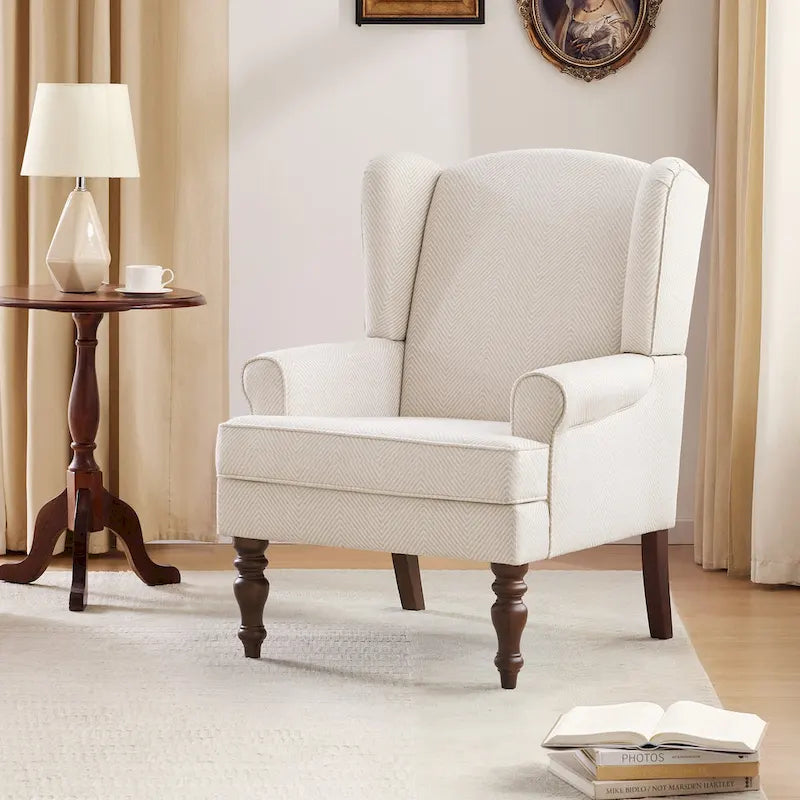 Fauteuil d'appoint à pieds tournés, beige/gris/bleu, une place