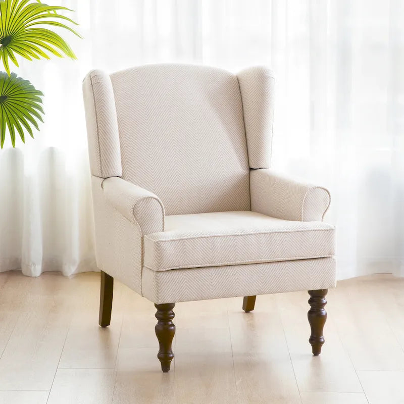 Fauteuil d'appoint à pieds tournés, beige/gris/bleu, une place