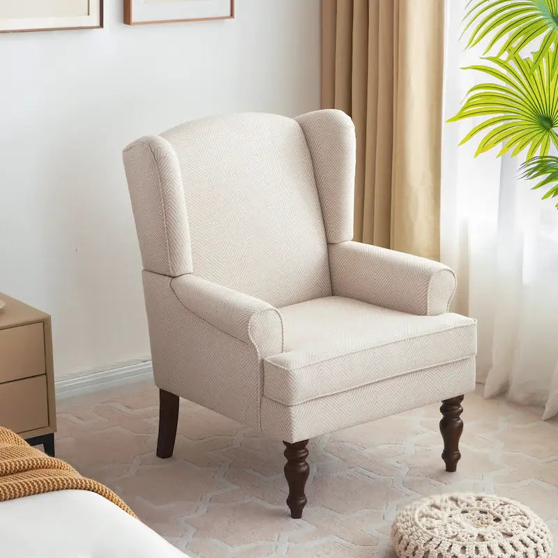 Fauteuil d'appoint à pieds tournés, beige/gris/bleu, une place