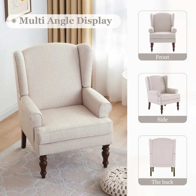Fauteuil d'appoint à pieds tournés, beige/gris/bleu, une place