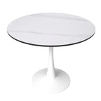 Table à manger ronde pour 4 – Blanc/Noir, Plateau en pierre frittée, Piétement central