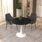Table à manger ronde pour 4 – Blanc/Noir, Plateau en pierre frittée, Piétement central