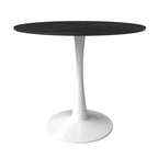 Table à manger ronde pour 4 – Blanc/Noir, Plateau en pierre frittée, Piétement central