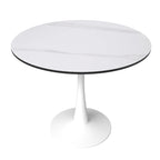 Table à manger ronde pour 4 – Blanc/Noir, Plateau en pierre frittée, Piétement central