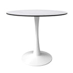 Table à manger ronde pour 4 – Blanc/Noir, Plateau en pierre frittée, Piétement central