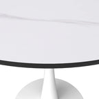 Table à manger ronde pour 4 – Blanc/Noir, Plateau en pierre frittée, Piétement central