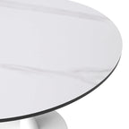 Table à manger ronde pour 4 – Blanc/Noir, Plateau en pierre frittée, Piétement central