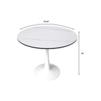 Table à manger ronde pour 4 – Blanc/Noir, Plateau en pierre frittée, Piétement central